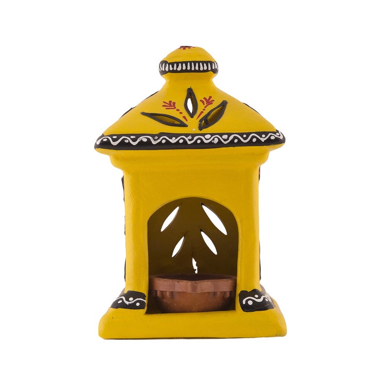 Shabana Art Potteries Handmade Handpainted Terracotta hut lamp Yellow  - Image 1