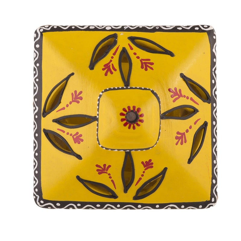 Shabana Art Potteries Handmade Handpainted Terracotta hut lamp Yellow  - Image 4