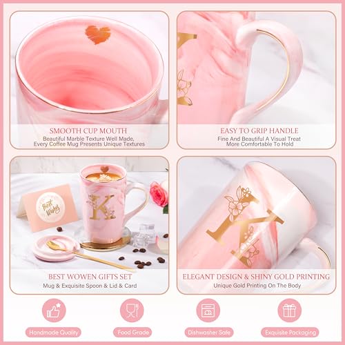 Lepiche Coffee Mugs - Personalized Gifts for Women, Initial Customized Ceramic Marble Cups 14 Oz Pink, Luxury Birthday Christmas Mother's Day Gift for Her Mom Grandma Girlfriend Friend Unique,K - Image 5