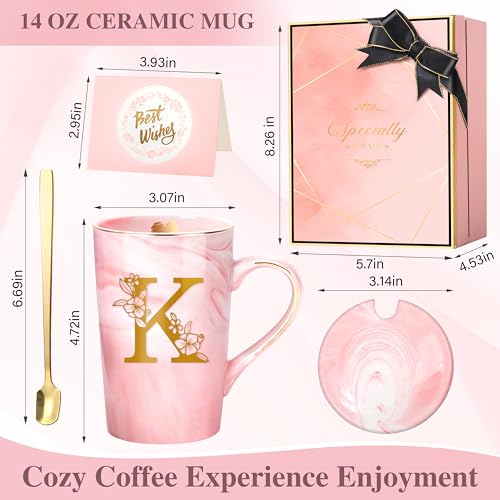 Lepiche Coffee Mugs - Personalized Gifts for Women, Initial Customized Ceramic Marble Cups 14 Oz Pink, Luxury Birthday Christmas Mother's Day Gift for Her Mom Grandma Girlfriend Friend Unique,K - Image 4