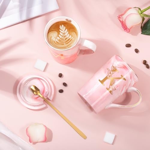 Lepiche Coffee Mugs - Personalized Gifts for Women, Initial Customized Ceramic Marble Cups 14 Oz Pink, Luxury Birthday Christmas Mother's Day Gift for Her Mom Grandma Girlfriend Friend Unique,K - Image 3