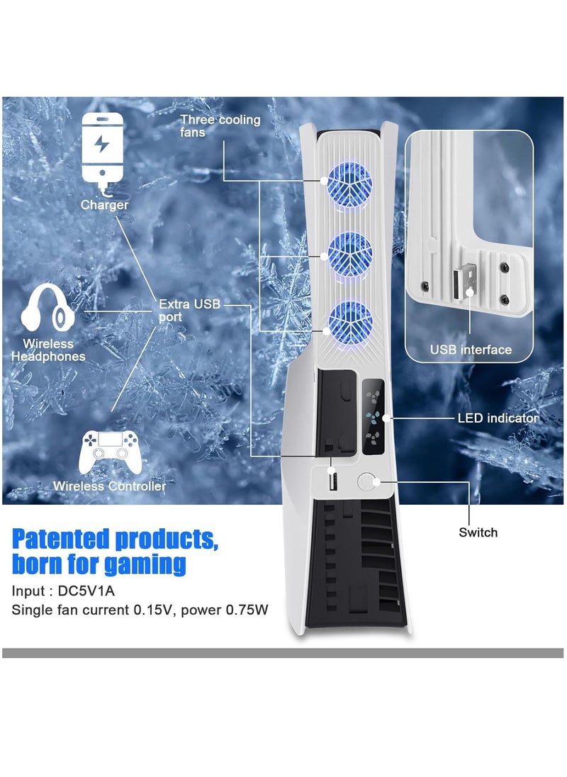 XICEN - PS5 Slim Cooling Fan New Playstation 5 Slim Console Accessories Cooler with USB Port and 3 Adjustable Quiet 9500 Speed Fans Cool LED Light for PS5 Slim Digital Disc Edition System - Image 1