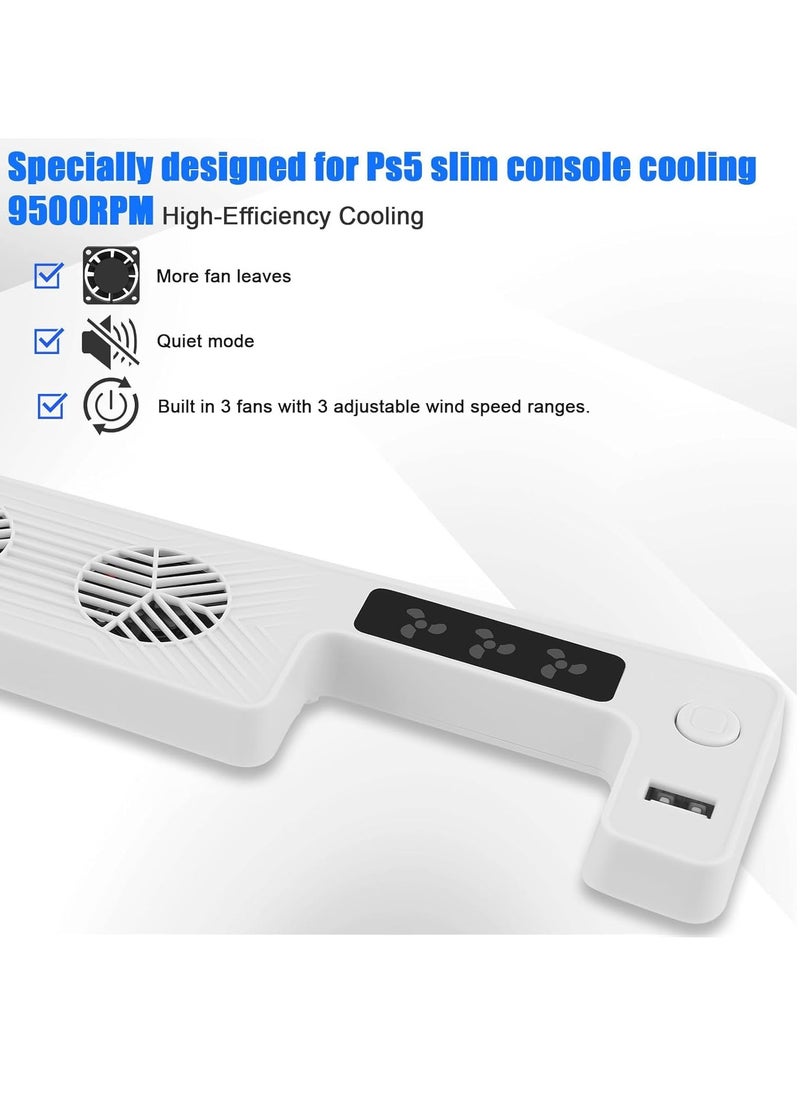 XICEN - PS5 Slim Cooling Fan New Playstation 5 Slim Console Accessories Cooler with USB Port and 3 Adjustable Quiet 9500 Speed Fans Cool LED Light for PS5 Slim Digital Disc Edition System - Image 1