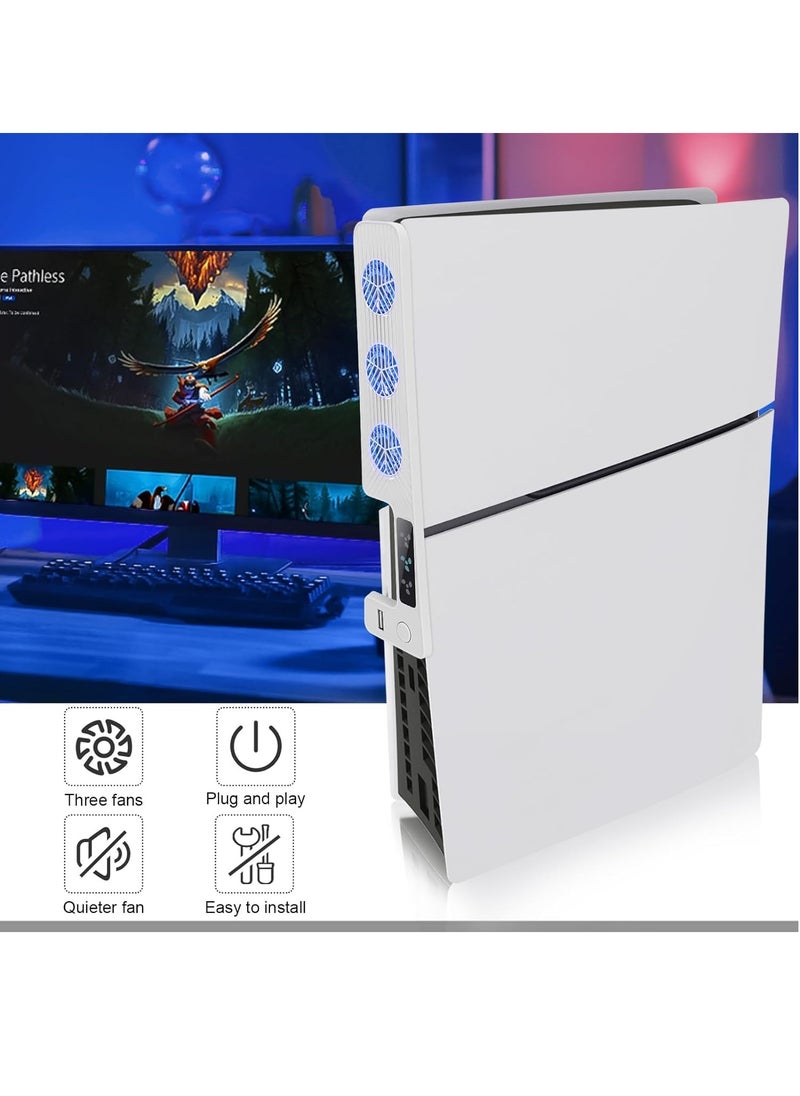 XICEN - PS5 Slim Cooling Fan New Playstation 5 Slim Console Accessories Cooler with USB Port and 3 Adjustable Quiet 9500 Speed Fans Cool LED Light for PS5 Slim Digital Disc Edition System - Image 1