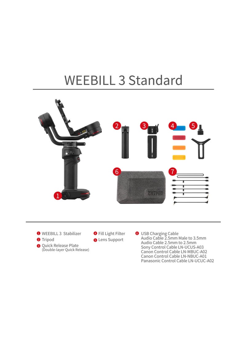 زيون - مثبت الكاميرا المحمول باليد Zhiyun WEEBILL-3 مع ميكروفون مدمج وإضاءة - Image 1