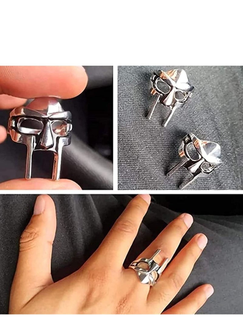 KASTWAVE Doom Mask Ring Biker Punk Ring Egyptian Pharaoh Ring, Viking Pagan Men's Rings, Vintage Biker Ring Gladiator Style Alloy Ring Silver Male Ring Jewelry Accessory 2Pcs 11# - Image 5