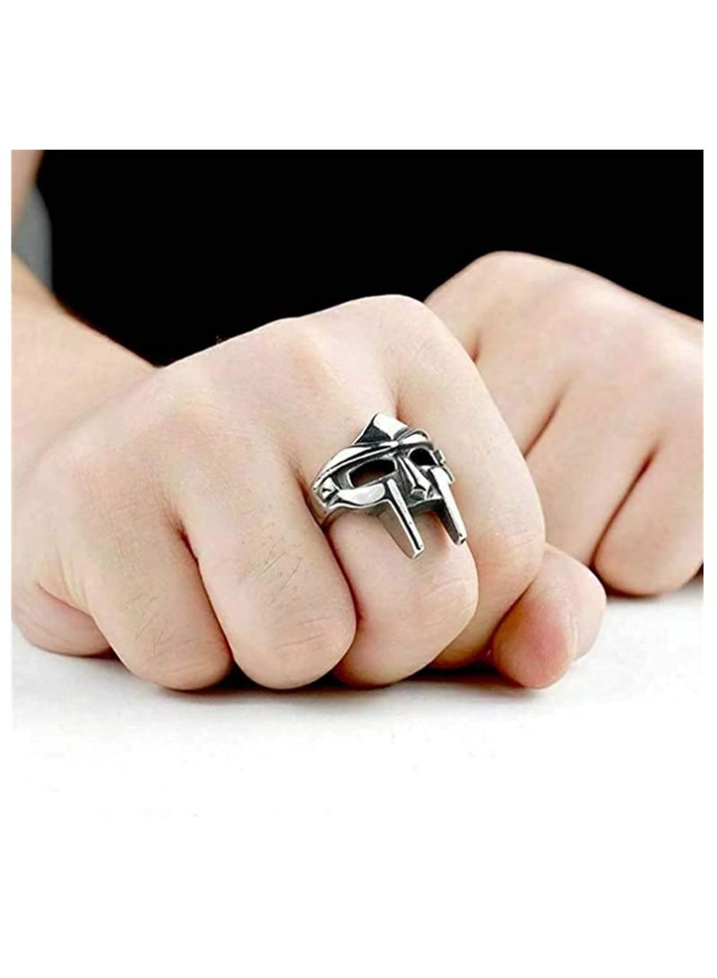 KASTWAVE Doom Mask Ring Biker Punk Ring Egyptian Pharaoh Ring, Viking Pagan Men's Rings, Vintage Biker Ring Gladiator Style Alloy Ring Silver Male Ring Jewelry Accessory 2Pcs 11# - Image 4