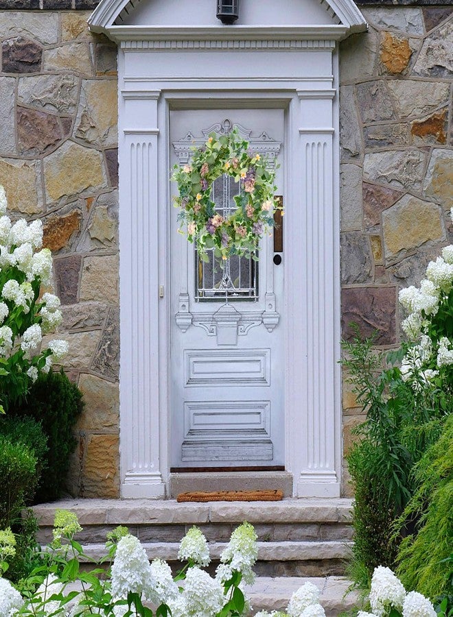 WreathDream أكاليل ربيعية اصطناعية من WreathDream لتزيين باب المنزل الأمامي، وإكليل صيفي مزين بأزهار الكوبية الأرجوانية، مناسب للباب الأمامي، والداخلي، والخارجي، والشرفة، والمنزل الريفي، والجدران، والنوافذ، والمهرجانات، وحفلات الزفاف. - Image 2
