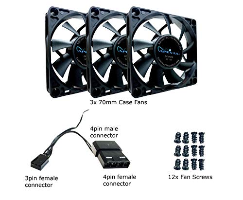 Apevia CF7015S-3 (3 Pk) 70mm x 70mm x15mm Black Case Fan W/4PIN Molex + 3PIN Motherboard Adapter - Image 4