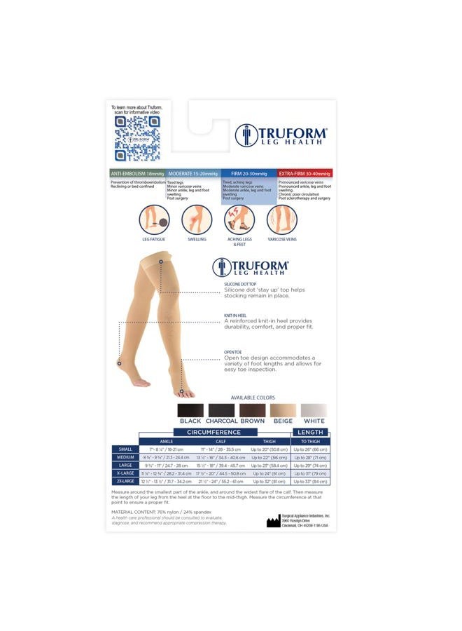 Truform 20-30 mmHg Compression Stockings for Men and Women, Thigh High Length, Dot-Top, Open Toe, Beige, Medium - Image 4