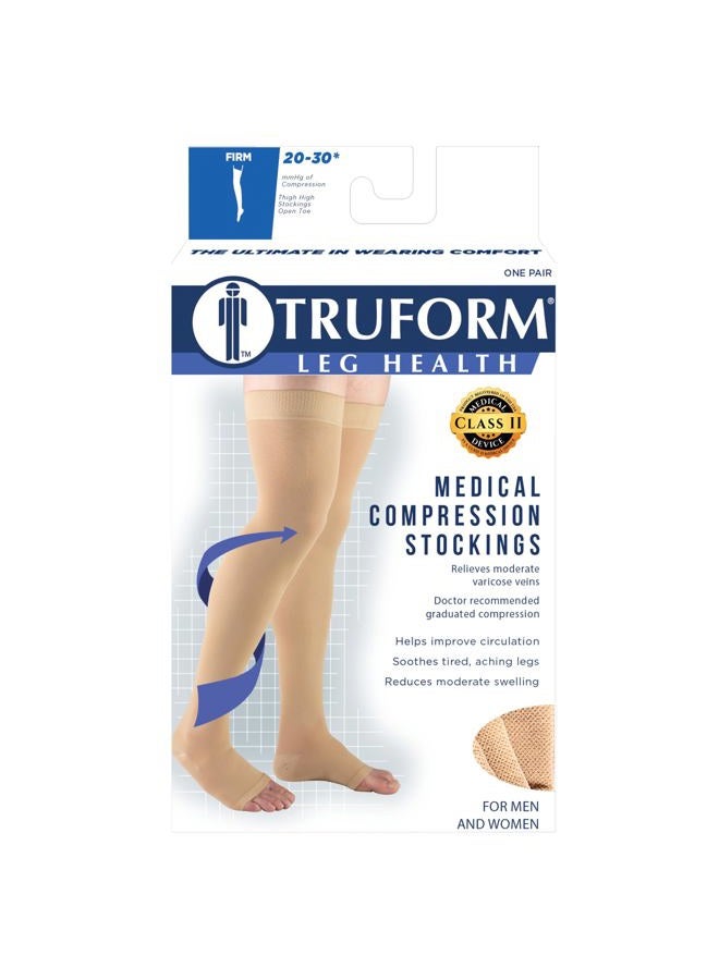 Truform 20-30 mmHg Compression Stockings for Men and Women, Thigh High Length, Dot-Top, Open Toe, Beige, Medium - Image 3