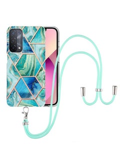 HuHa Case Cover For OPPO A74 5G / A93 5G / A54 5G / A93s 5G Electroplating Splicing Marble TPU Phone Case with Lanyard Green 