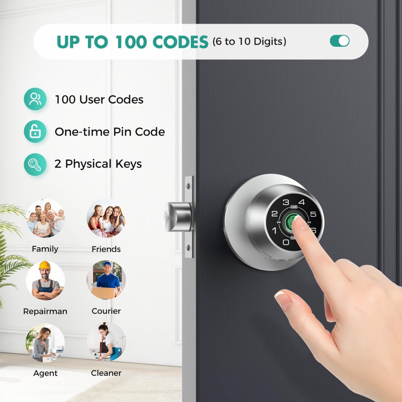 HEI LIANG Fingerprint Door Lockï¼ŒFingerprint and Keypad Input Smart Door knob, App Controlled Biometric Door Lock, Keyless Entry, Bedroom, Office, Hotel, Apartment Auto Door knob(Silver)-HL-4 - Image 4