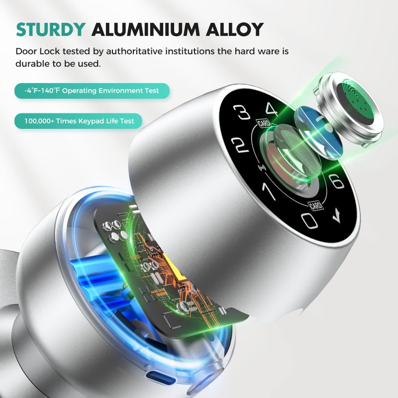 HEI LIANG Fingerprint Door Lockï¼ŒFingerprint and Keypad Input Smart Door knob, App Controlled Biometric Door Lock, Keyless Entry, Bedroom, Office, Hotel, Apartment Auto Door knob(Silver)-HL-4 - Image 3