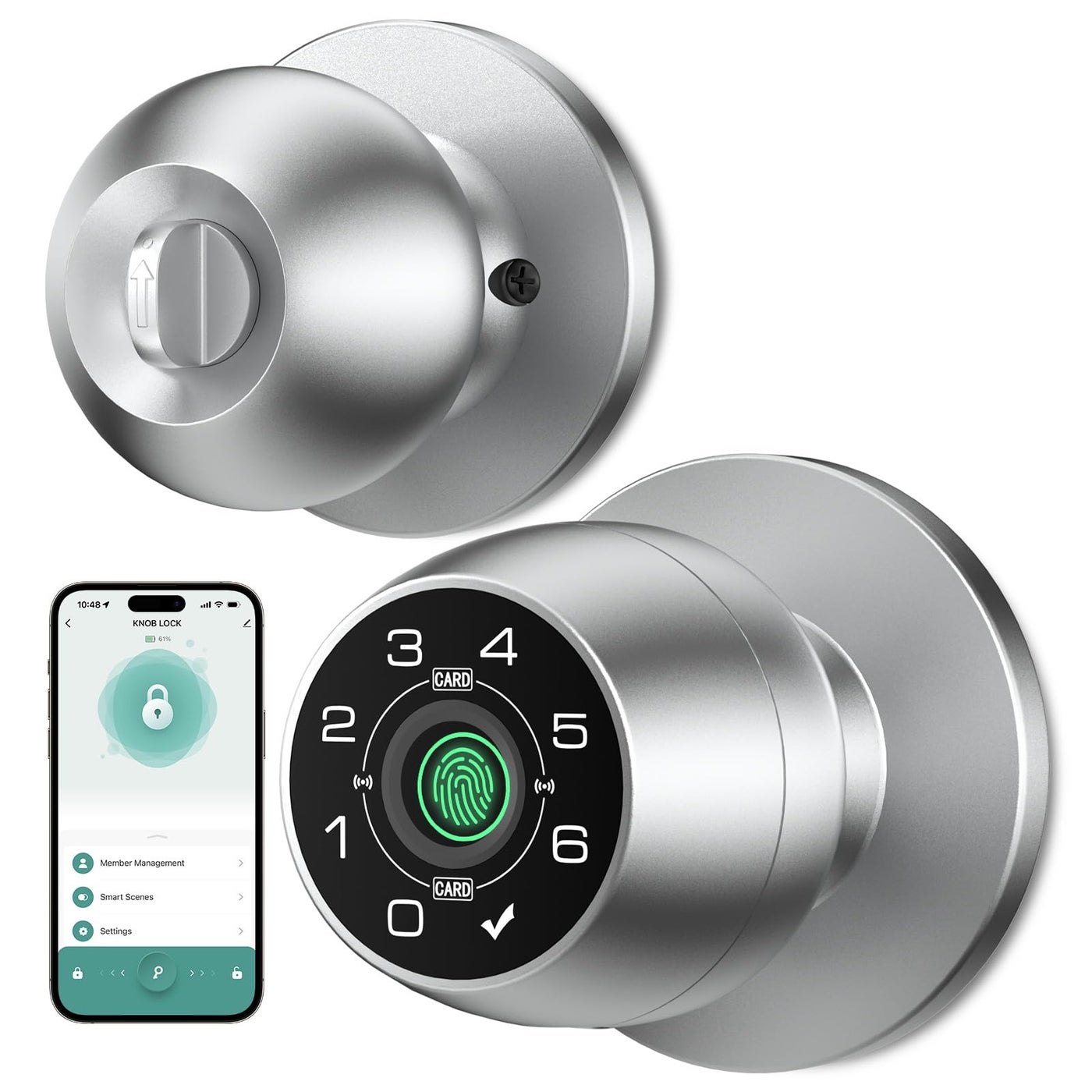 Fingerprint Door Lock,Fingerprint and Keypad Input Smart Door knob, App Controlled Biometric Door Lock, Keyless Entry, Bedroom, Office, Hotel, Apartment Auto Door knob(Silver)-HL-4
