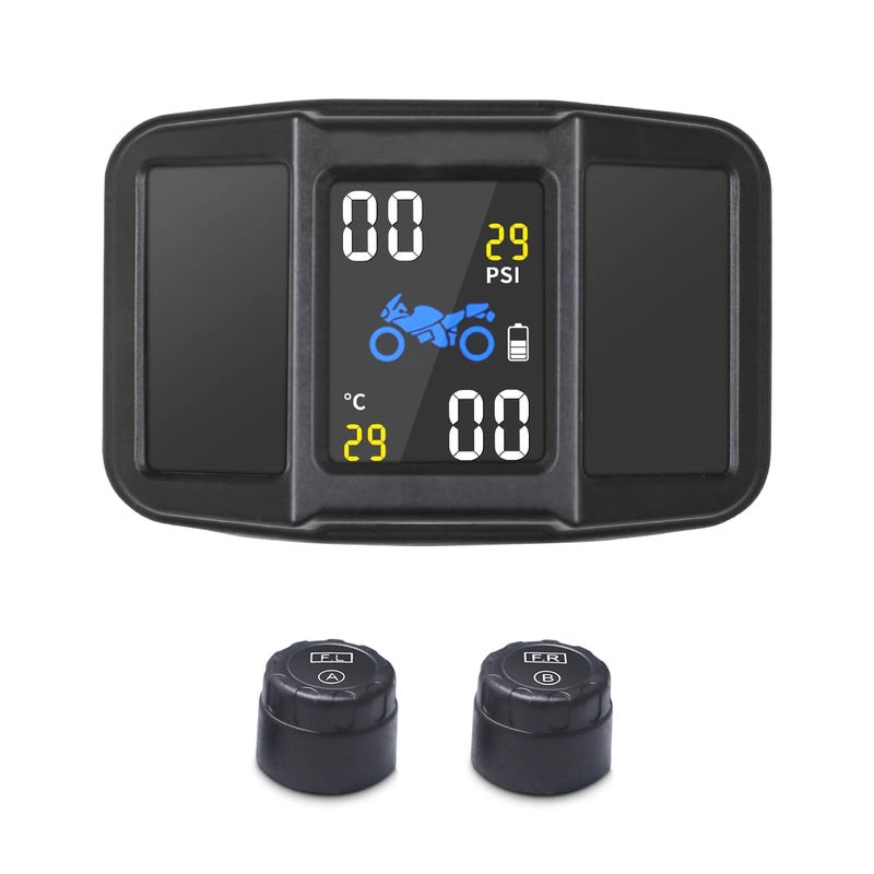 3T6B Wireless Motorcycle Tire Pressure Monitoring System 5 Alarm Modes USB Rechargeable Waterproof Tire Pressure Monitoring System with 2 External Sensors LCD Display