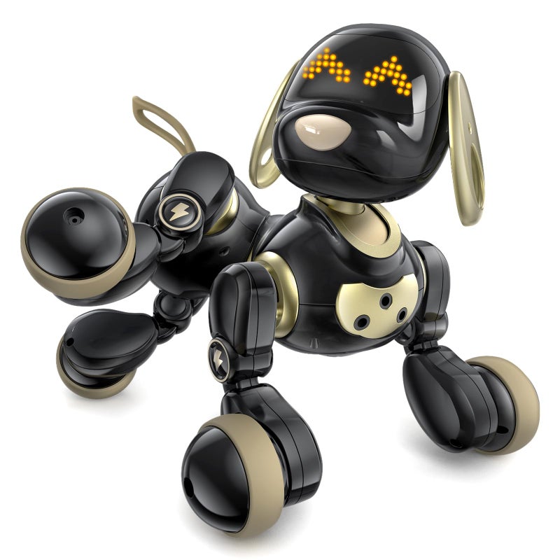 Ruko 18011 Robot Dog Toy, Smart Interactive Puppy with 30+ LED Faces, Remote & Gesture Control, Programmable Electronic Pet for Kids Ages 3â€“8, Black & Gold - Image 1