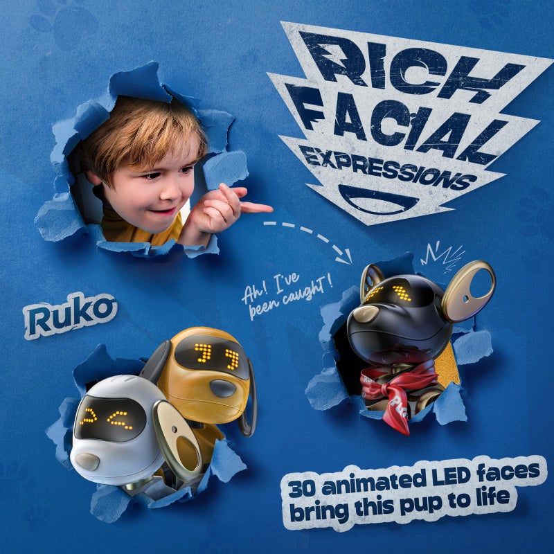 Ruko 18011 Robot Dog Toy, Smart Interactive Puppy with 30+ LED Faces, Remote & Gesture Control, Programmable Electronic Pet for Kids Ages 3â€“8, Black & Gold - Image 3
