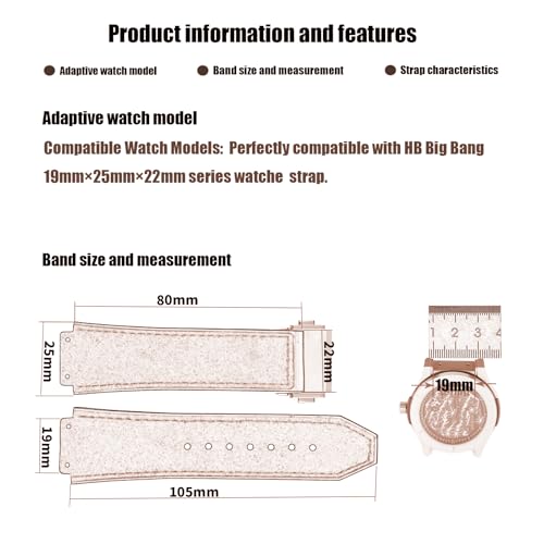 XIW Compatible for 19mm× 25mm× 22mm Hublot Big Bang Leather Frosted Watch Band With Stainless Steel Buckle Replacement for men Silicone Wirstband Strap women Bracelet (Navy Blue) - Image 2