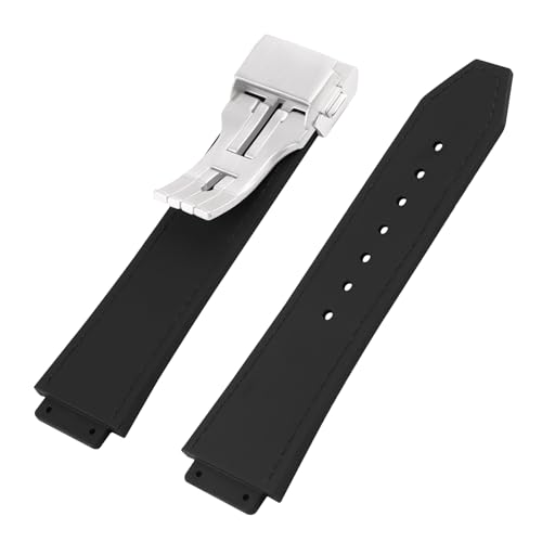 XIW Compatible for 19mm× 25mm× 22mm Hublot Big Bang Leather Frosted Watch Band With Stainless Steel Buckle Replacement for men Silicone Wirstband Strap women Bracelet (Navy Blue) - Image 4