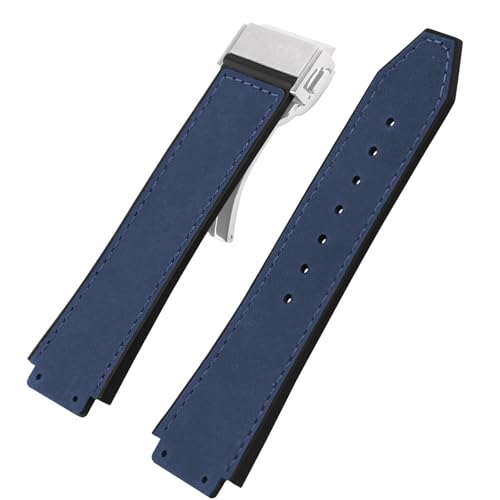 XIW Compatible for 19mm× 25mm× 22mm Hublot Big Bang Leather Frosted Watch Band With Stainless Steel Buckle Replacement for men Silicone Wirstband Strap women Bracelet (Navy Blue) - Image 3