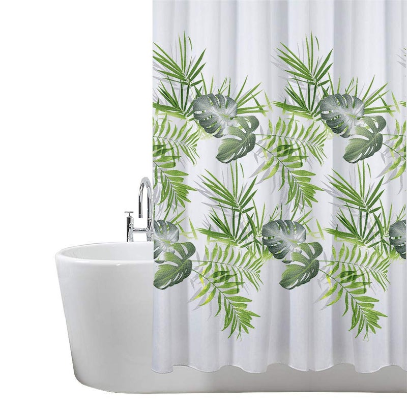 ANSIO Shower Curtain for Bathroom  Mould and Mildew Resistant  Leaf Pattern  Palm Green 180 x 180 cm 71 x 71 Inch  Water Repellant Fabric  100 Polyester