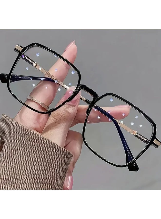 SCENT HOUSE Super Large High-End Black Frame Glasses – Minimalist Makeup Style, Flat Lenses with Blue Light Protection, Ideal for Small Faces, Fashionable Eyewear (Includes Eyeglass Case), Blue Light Blocking Glasses, Eyeglasses - Image 5