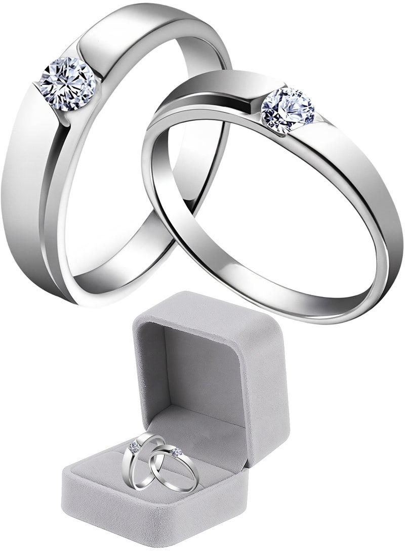 زوج من خواتم فضة استرلينية 925 قابلة للتعديل للأزواج بأشكال قلب مزدوجة متطابقة له ولها مثالية للخطوبة أو يوم الزفاف أو الذكرى السنوية أو الاستخدام اليومي - Image 1