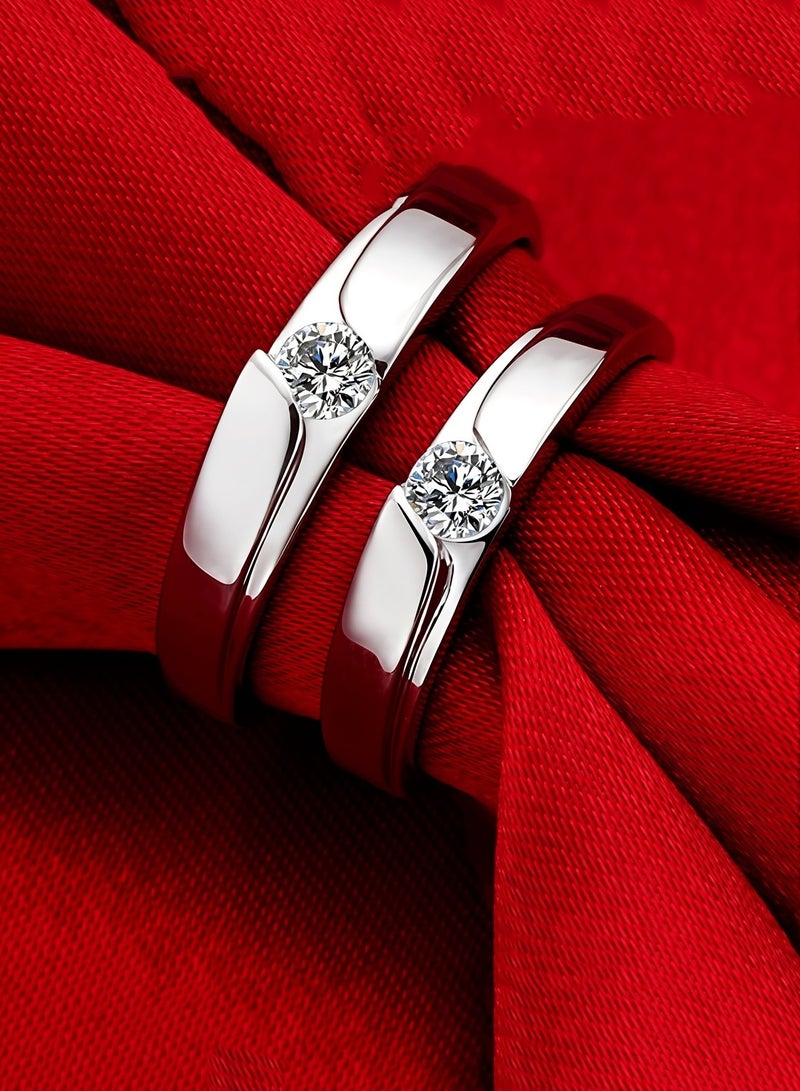 زوج من خواتم فضة استرلينية 925 قابلة للتعديل للأزواج بأشكال قلب مزدوجة متطابقة له ولها مثالية للخطوبة أو يوم الزفاف أو الذكرى السنوية أو الاستخدام اليومي - Image 2