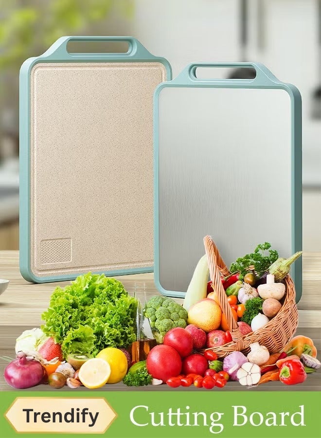 Trendify Double-Sided Cutting Board with Easy Grip Handles, Non-Slip Base, Wheat Straw PP and Stainless Steel Surface for Meat, Vegetables, Fish and Fruits, Durable Easy to Clean Kitchen Chopping Board - Image 1