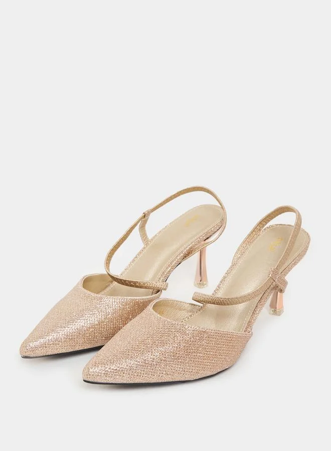 Styli Premium Textured Back Strap Heeled Pumps