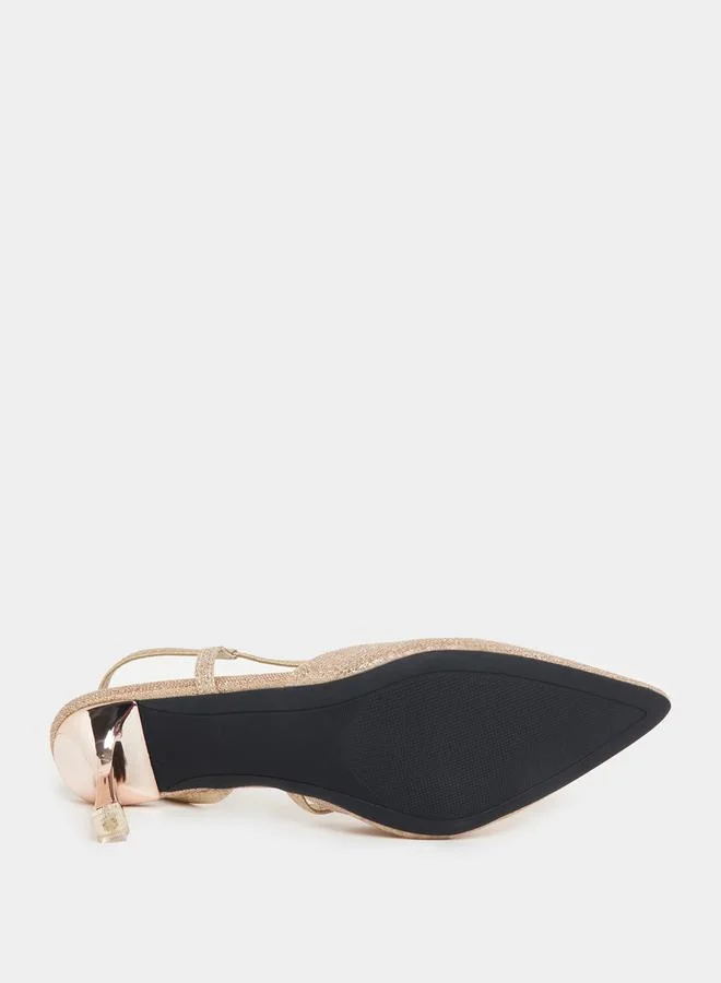 Styli Premium Textured Back Strap Heeled Pumps