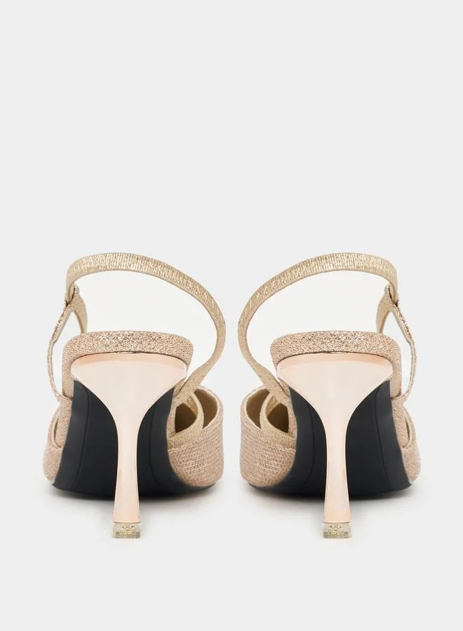 Styli Premium Textured Back Strap Heeled Pumps