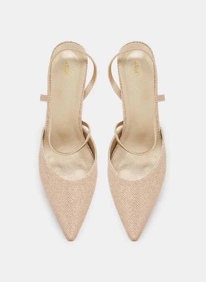 Styli Premium Textured Back Strap Heeled Pumps