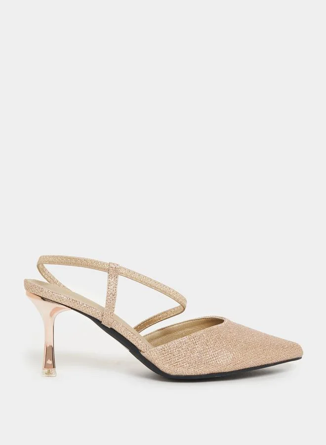 Styli Premium Textured Back Strap Heeled Pumps