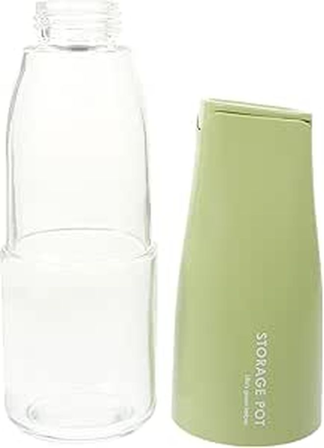 Green Glass Oil Dispenser Bottle With Automatic Flip Lid For Kitchen - Image 1