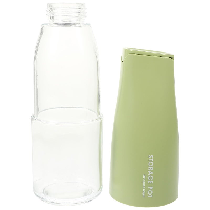 Green Glass Oil Dispenser Bottle With Automatic Flip Lid For Kitchen - Image 2