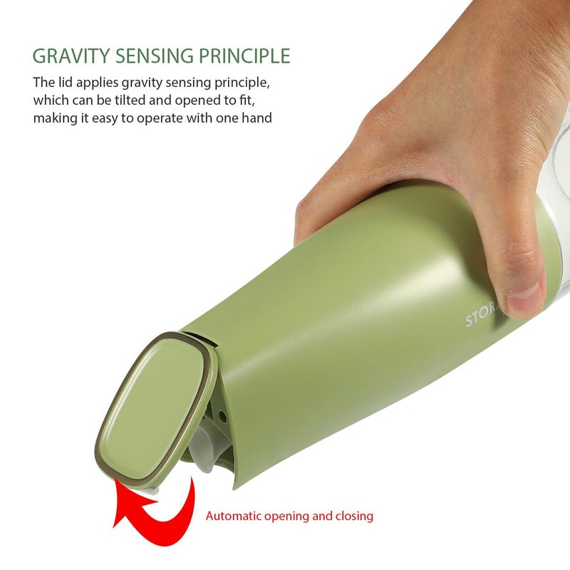 Green Glass Oil Dispenser Bottle With Automatic Flip Lid For Kitchen - Image 4