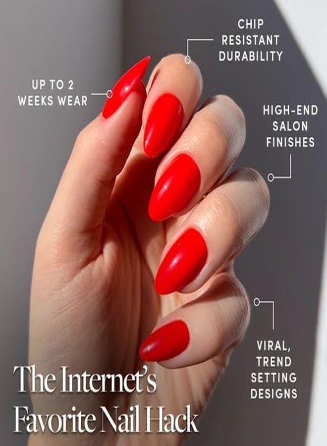 Glamnetic Press On Nails - Fiery Red | Opaque Bright Red Short Almond Fake Nails, Reusable | 15 Sizes - 30 Nail Kit - Image 3