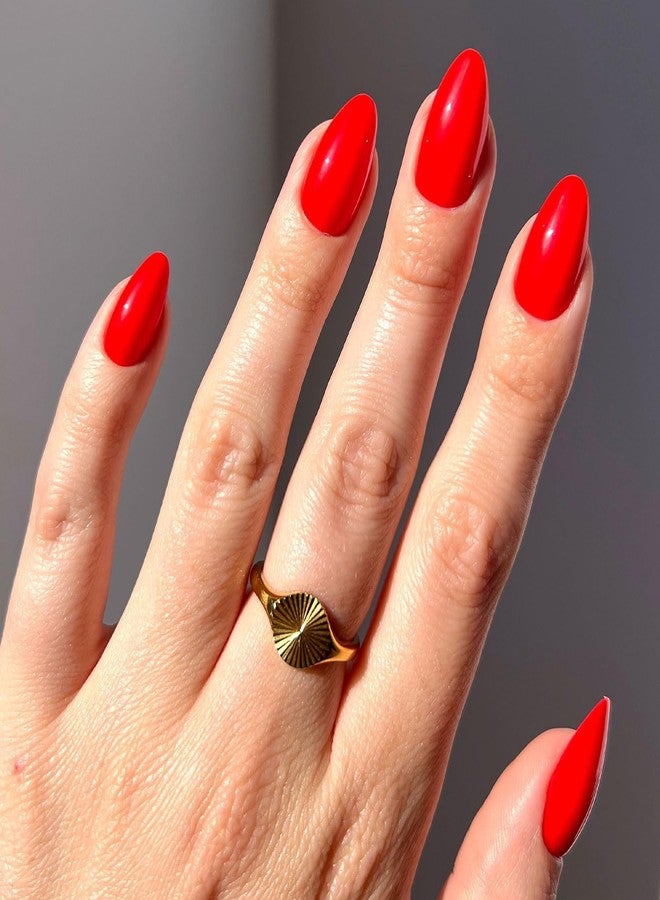 Glamnetic Press On Nails - Fiery Red | Opaque Bright Red Short Almond Fake Nails, Reusable | 15 Sizes - 30 Nail Kit - Image 1
