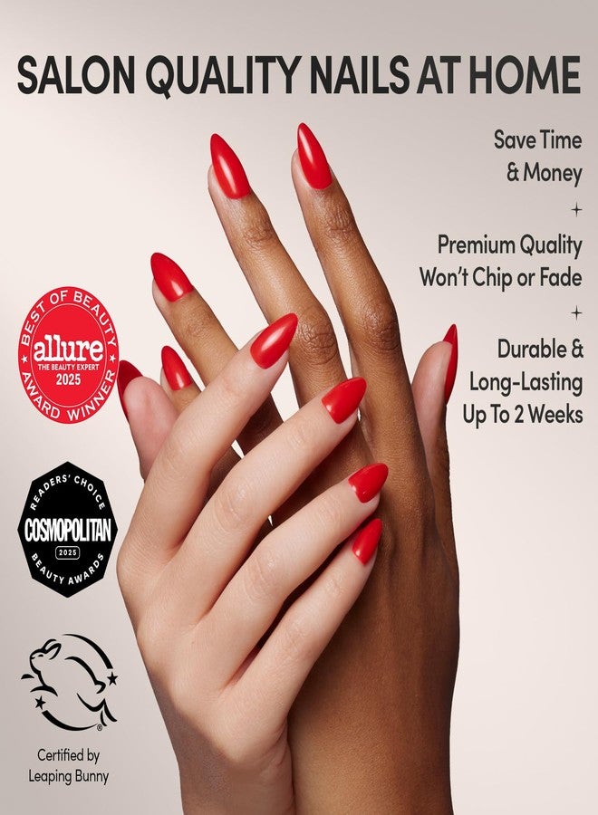 Glamnetic Press On Nails - Fiery Red | Opaque Bright Red Short Almond Fake Nails, Reusable | 15 Sizes - 30 Nail Kit - Image 2