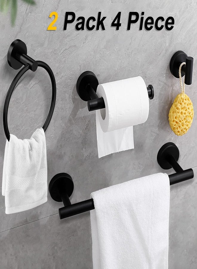 Cilee 8 Piece Matte Black Bathroom Hardware Set, 24inch Bathroom Towel bar+Towel Ring+Toilet Paper Holder+ Robe Towel Hook, SUS304 Stainless Steel Bathroom Accessory Set - Image 2