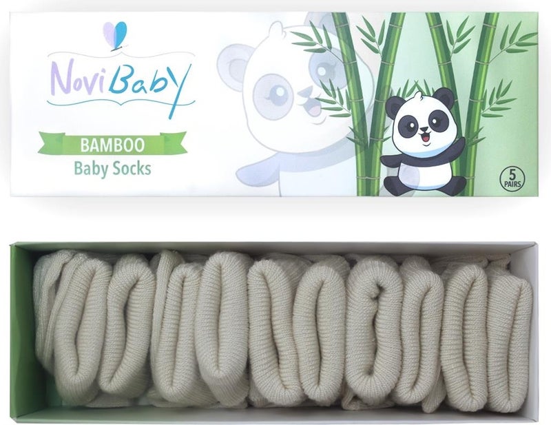 Novibaby 5-Piece Bamboo Newborn Baby Socks I Ecru I 0-6 Months  - Image 1