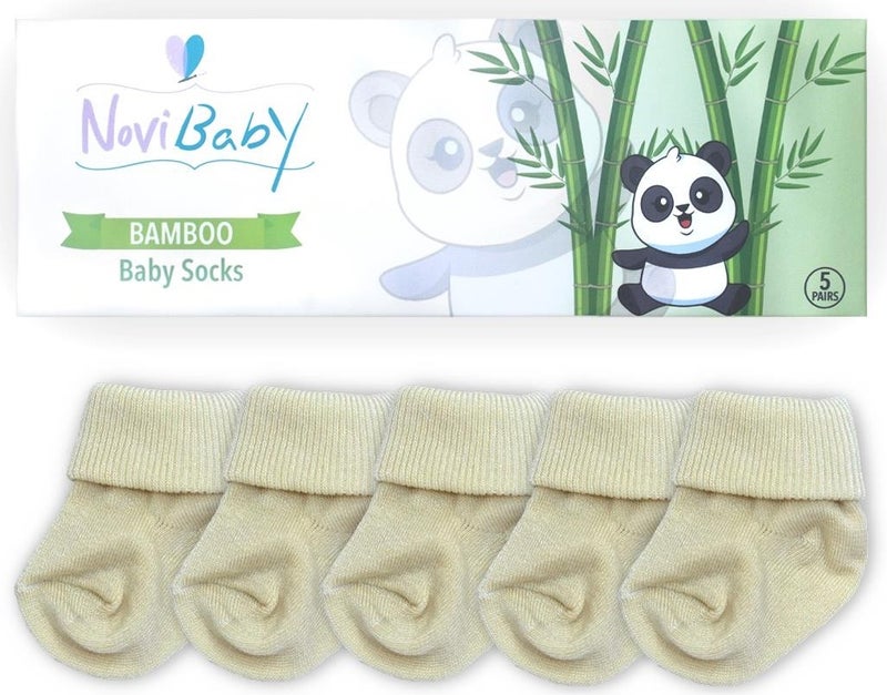 Novibaby 5-Piece Bamboo Newborn Baby Socks I Ecru I 0-6 Months  - Image 3