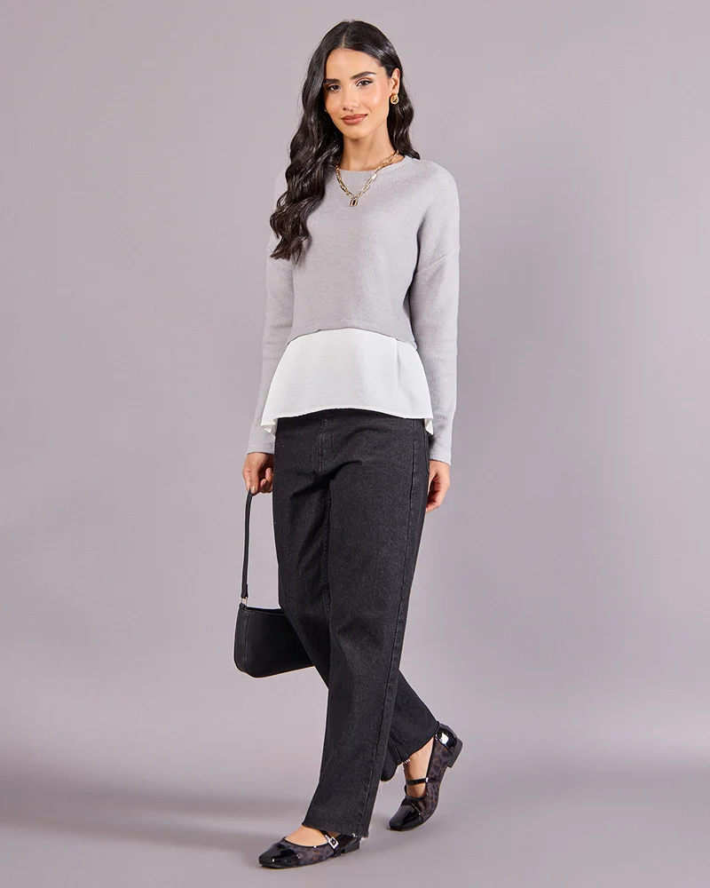 Redtag Women Grey Twofer Sweatshirt