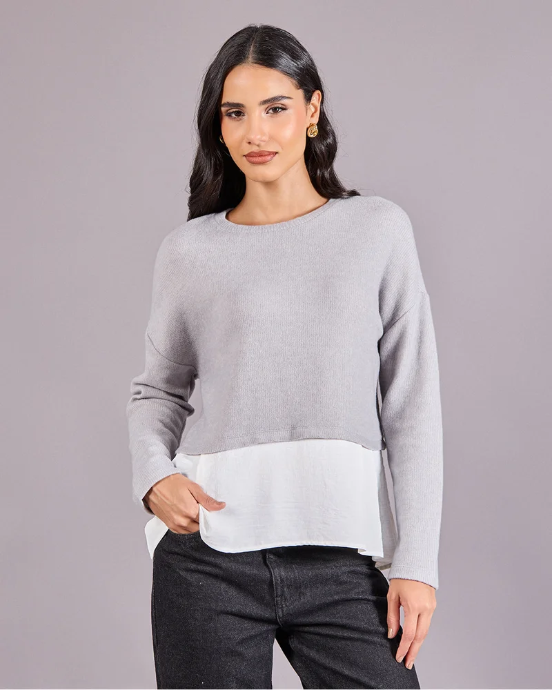 Redtag Women Grey Twofer Sweatshirt