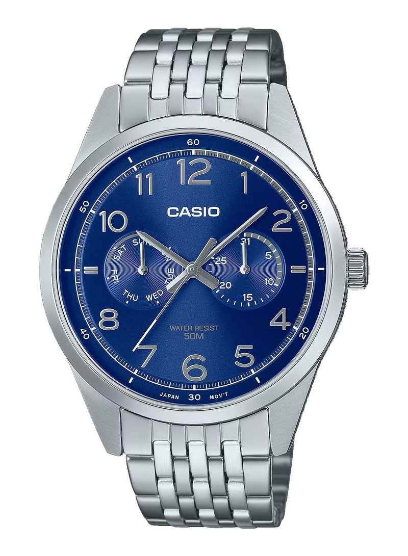 كاسيو ساعة كاسيو إنتيسر (Casio Enticer) للرجال MTP-E340D-2AVDF، تناظرية بمينا أزرق - Image 1