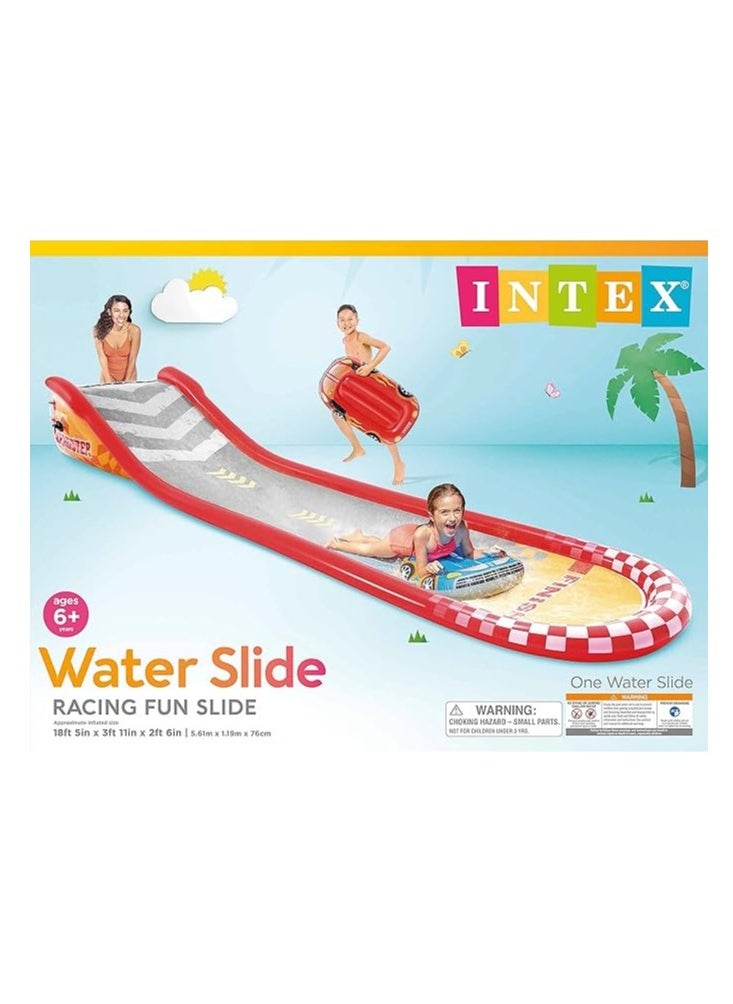 Intex 57167EP 18.5 Foot Long Inflatable Racing Fun Water Slide Track with 2 Surf Car Riders and Built-in Sprayer for Ages 6 and Up