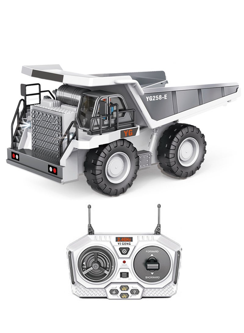 Remote Control Dump Truck Toy 9 Channel RC Building Toy Car with Metal Bed Light/Sound, Birthday Gift for Boys Over 3 Years Old (White)  - Image 1