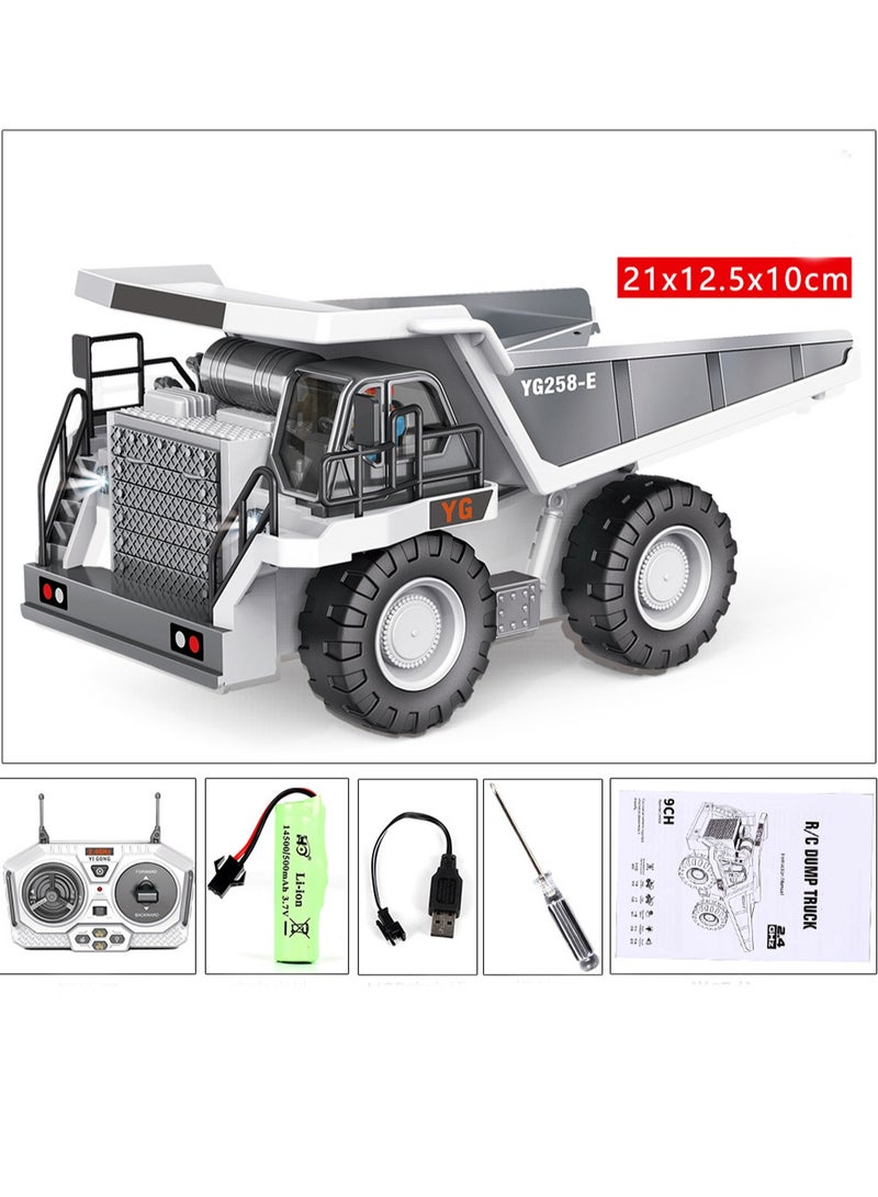 Remote Control Dump Truck Toy 9 Channel RC Building Toy Car with Metal Bed Light/Sound, Birthday Gift for Boys Over 3 Years Old (White)  - Image 2